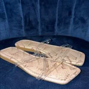 Dolce Vita Clear Three Strap Nude Snakeskin Slide Sandals for Women Size 9.5